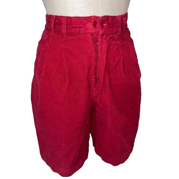 62 East Women’s Vintagе Red Corduroy Bermuda Shorts size 7/8 Pleated High Waist - Picture 7 of 10
